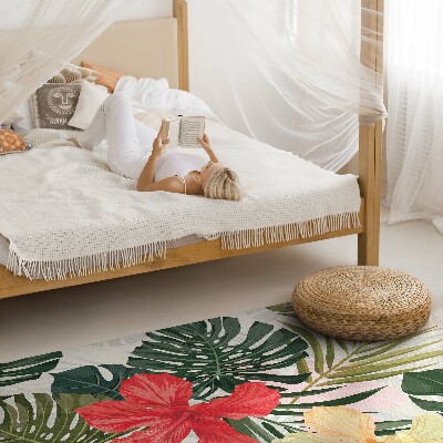 Tapis vinyle rectangulaire Feuilles et fleurs de Monstera tropical