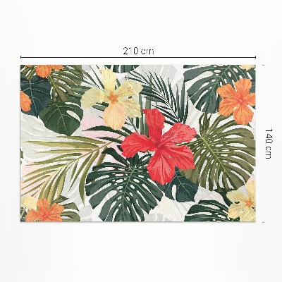 Tapis vinyle rectangulaire Feuilles et fleurs de Monstera tropical