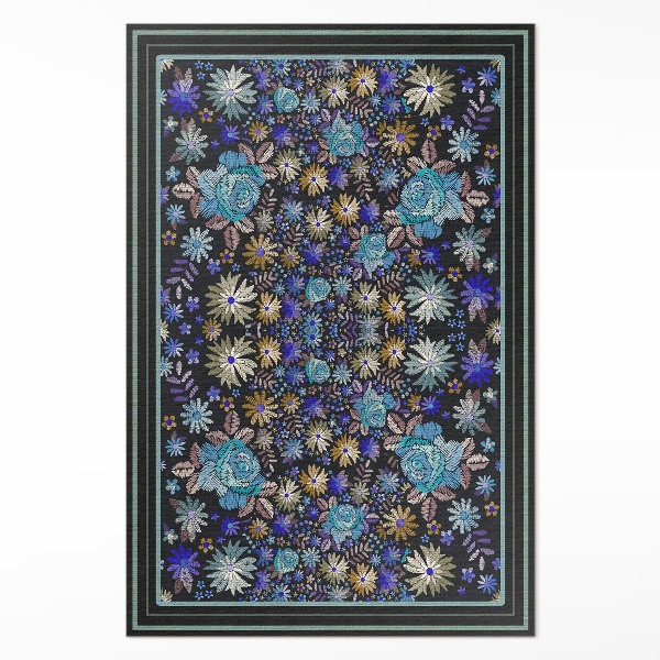 Tapis vinyle Fleurs bleues et jaunes