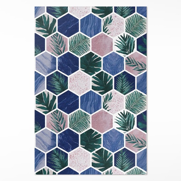 Tapis vinyle rectangulaire Carreaux hexagonaux avec motifs végétaux et pierres