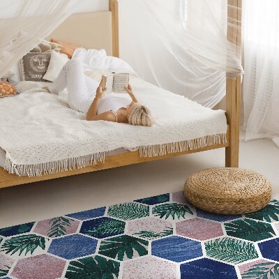 Tapis vinyle rectangulaire Carreaux hexagonaux avec motifs végétaux et pierres