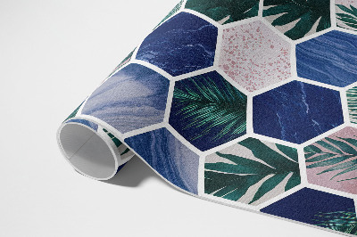 Tapis vinyle rectangulaire Carreaux hexagonaux avec motifs végétaux et pierres