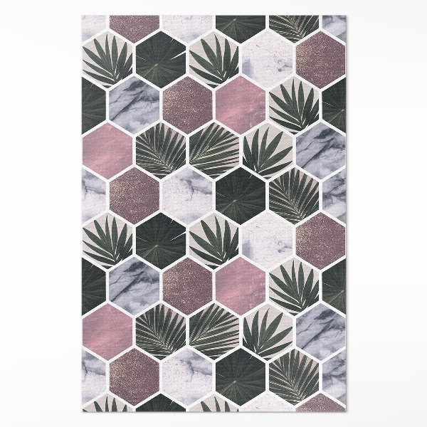 Tapis vinyle rectangulaire Feuilles de mosaïque en pierre hexagonale