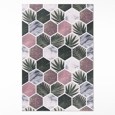 Tapis vinyle rectangulaire Feuilles de mosaïque en pierre hexagonale