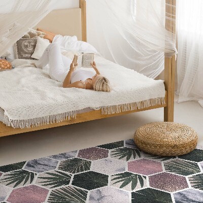 Tapis vinyle rectangulaire Feuilles de mosaïque en pierre hexagonale