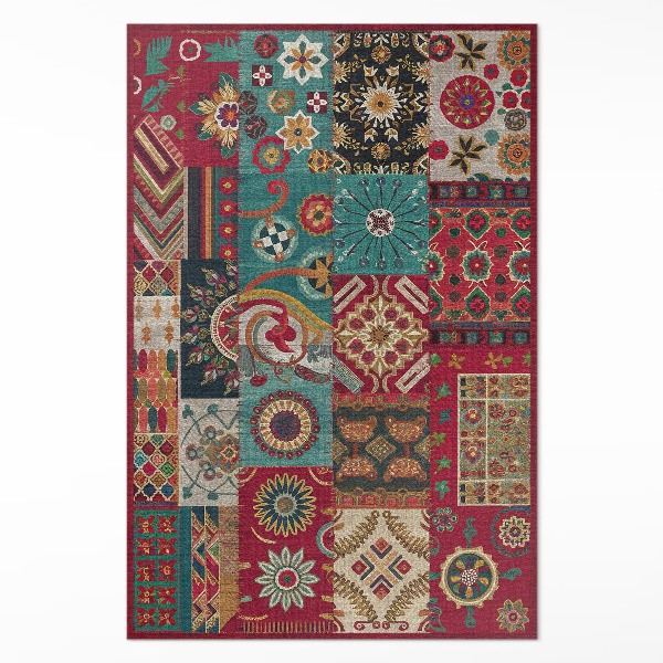 Tapis vinyle rectangulaire motif patchwork coloré de style persan
