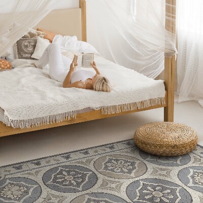 Tapis vinyle Fleurs sur carreaux de céramique rétro