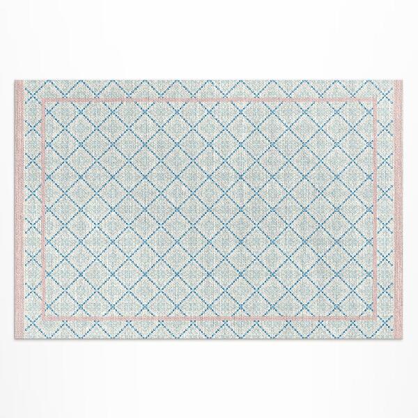 Tapis vinyle d’extérieur Tissu imitation lignes bleues régulières