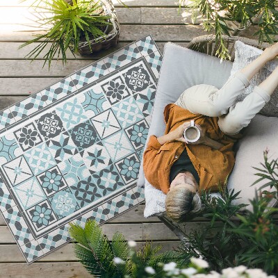 Tapis vinyle d’extérieur Carreaux ornementaux géométriques tricolores