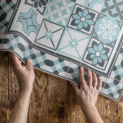 Tapis vinyle d’extérieur Carreaux ornementaux géométriques tricolores