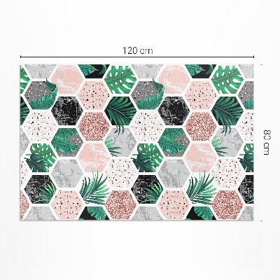 Tapis vinyle d’extérieur Hexagones tropicaux de plantes et de pierres