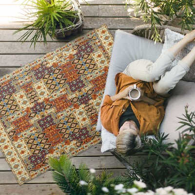 Tapis vinyle d’extérieur Patchwork géométrique bohème vintage