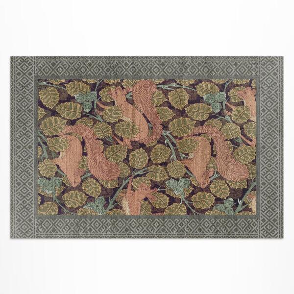 Tapis vinyle d’extérieur Illustration d'écureuils et de feuilles de noyer