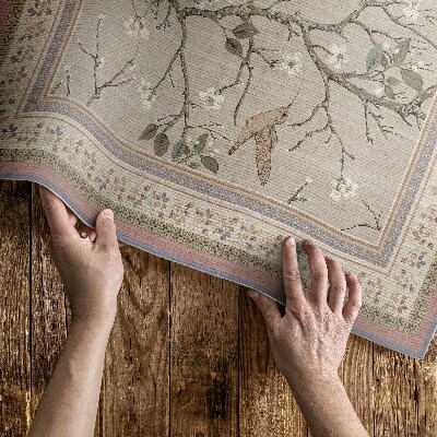 Tapis vinyle d’extérieur Fond floral délicat avec des oiseaux