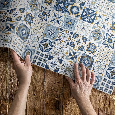 Tapis vinyle d’extérieur Carreaux décoratifs bleus en mosaïque grecque