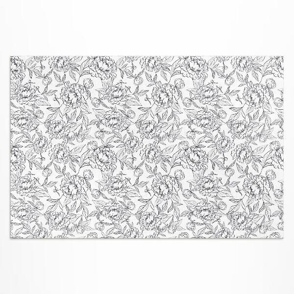 Tapis vinyle d’extérieur Croquis vintage de fleur et de feuille de pivoine