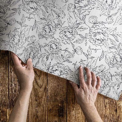 Tapis vinyle d’extérieur Croquis vintage de fleur et de feuille de pivoine