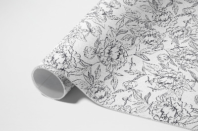 Tapis vinyle d’extérieur Croquis vintage de fleur et de feuille de pivoine