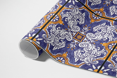 Tapis vinyle d’extérieur Carreaux élégants avec ornements végétaux