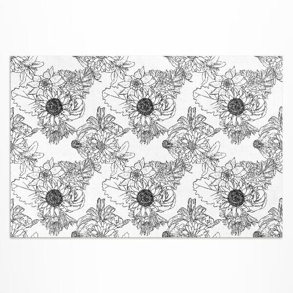 Tapis vinyle d’extérieur Tournesols dessinés, belles fleurs vintage