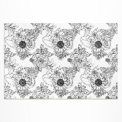 Tapis vinyle d’extérieur Tournesols dessinés, belles fleurs vintage