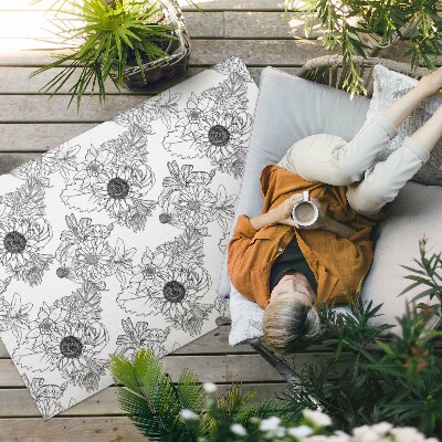 Tapis vinyle d’extérieur Tournesols dessinés, belles fleurs vintage