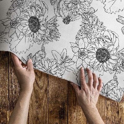 Tapis vinyle d’extérieur Tournesols dessinés, belles fleurs vintage