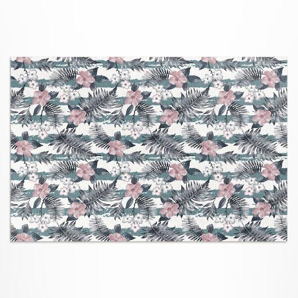 Tapis vinyle d’extérieur Motif tropical de feuilles et de fleurs hawaïennes