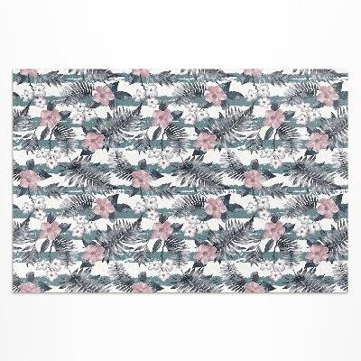 Tapis vinyle d’extérieur Motif tropical de feuilles et de fleurs hawaïennes