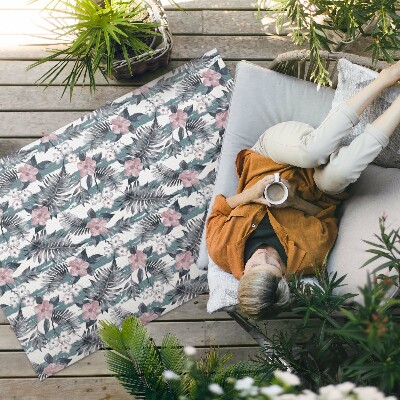 Tapis vinyle d’extérieur Motif tropical de feuilles et de fleurs hawaïennes