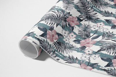 Tapis vinyle d’extérieur Motif tropical de feuilles et de fleurs hawaïennes