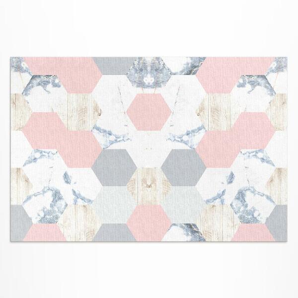 Tapis vinyle d’extérieur Hexagones pastel avec marbre