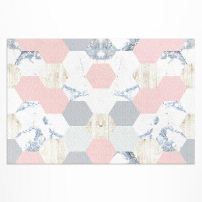 Tapis vinyle d’extérieur Hexagones pastel avec marbre