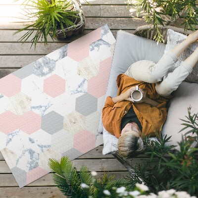 Tapis vinyle d’extérieur Hexagones pastel avec marbre