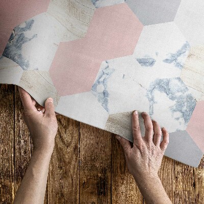 Tapis vinyle d’extérieur Hexagones pastel avec marbre