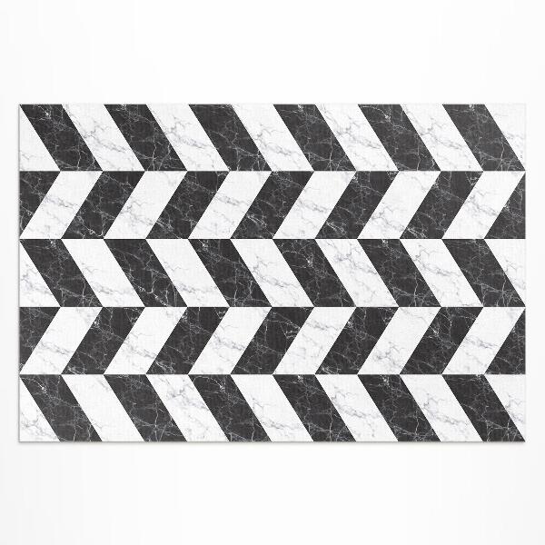 Tapis vinyle d’extérieur Marbre à chevrons en pierre monochrome