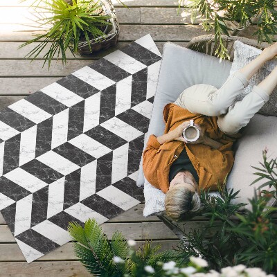 Tapis vinyle d’extérieur Marbre à chevrons en pierre monochrome