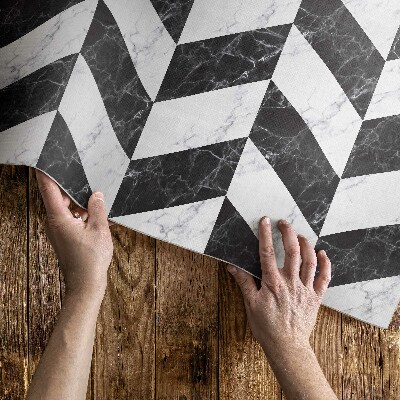 Tapis vinyle d’extérieur Marbre à chevrons en pierre monochrome