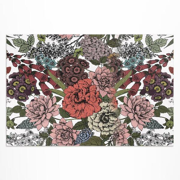 Tapis vinyle d’extérieur Fleurs pastel dans une prairie vintage
