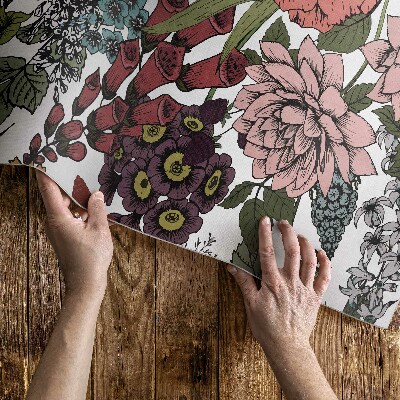 Tapis vinyle d’extérieur Fleurs pastel dans une prairie vintage