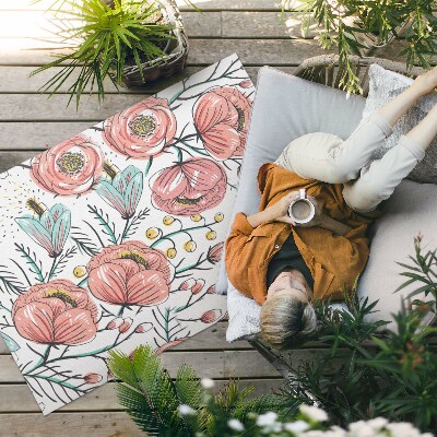 Tapis vinyle d’extérieur Fleurs pastel, belle illustration subtile