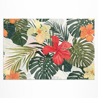 Tapis vinyle d’extérieur Feuilles et fleurs de Monstera tropical