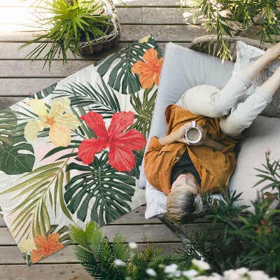 Tapis vinyle d’extérieur Feuilles et fleurs de Monstera tropical