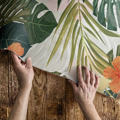 Tapis vinyle d’extérieur Feuilles et fleurs de Monstera tropical