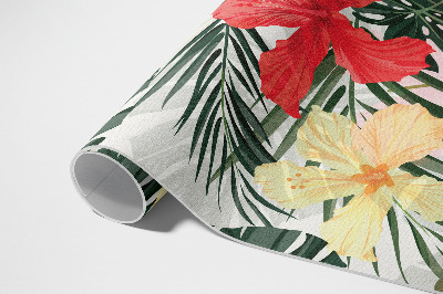 Tapis vinyle d’extérieur Feuilles et fleurs de Monstera tropical