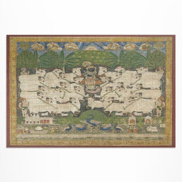 Tapis vinyle d’extérieur Tapisserie Krishna avec des vaches