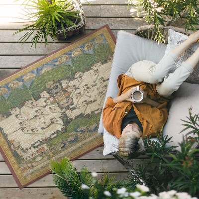 Tapis vinyle d’extérieur Tapisserie Krishna avec des vaches