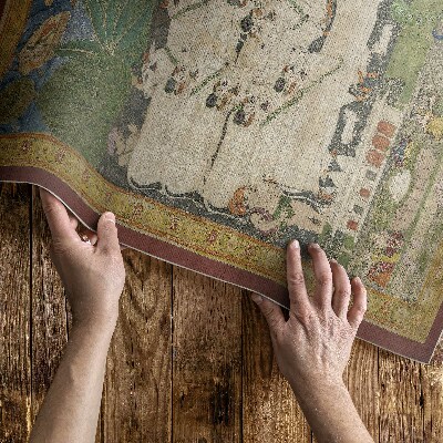 Tapis vinyle d’extérieur Tapisserie Krishna avec des vaches