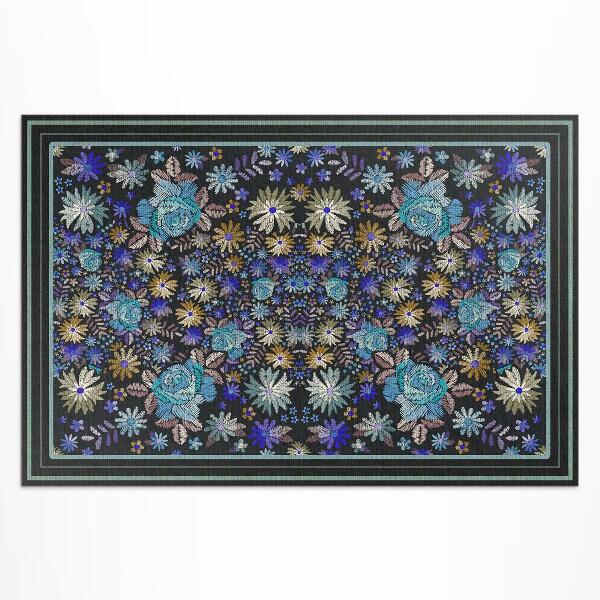 Tapis vinyle d’extérieur Fleurs bleues et jaunes