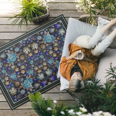 Tapis vinyle d’extérieur Fleurs bleues et jaunes